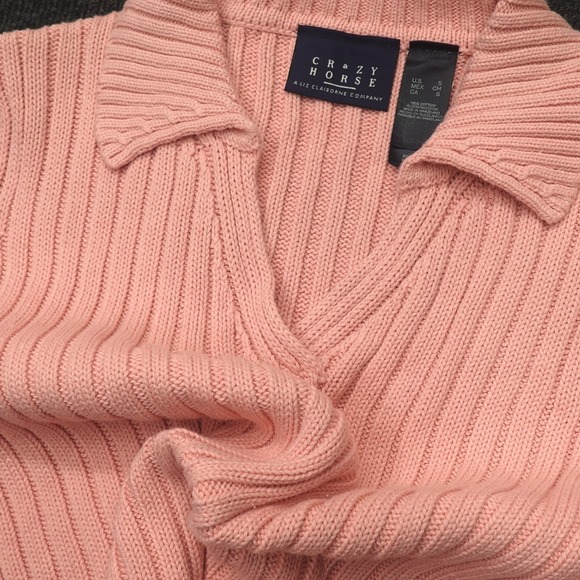 Vintage Y2K Crazy Horse Polo Sweater Ribbed Knit Preppy Women Size S Pink - Picture 7 of 11